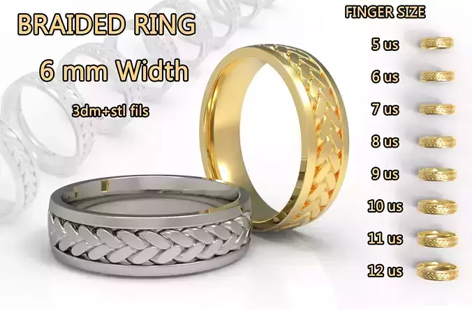 BRAIDED WEDDING BAND RING Width 6mm 