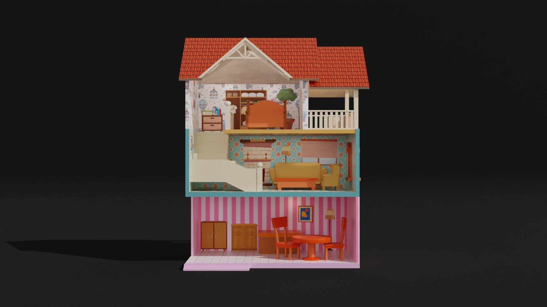 Doll house 3D model Low-poly 3D model_1
