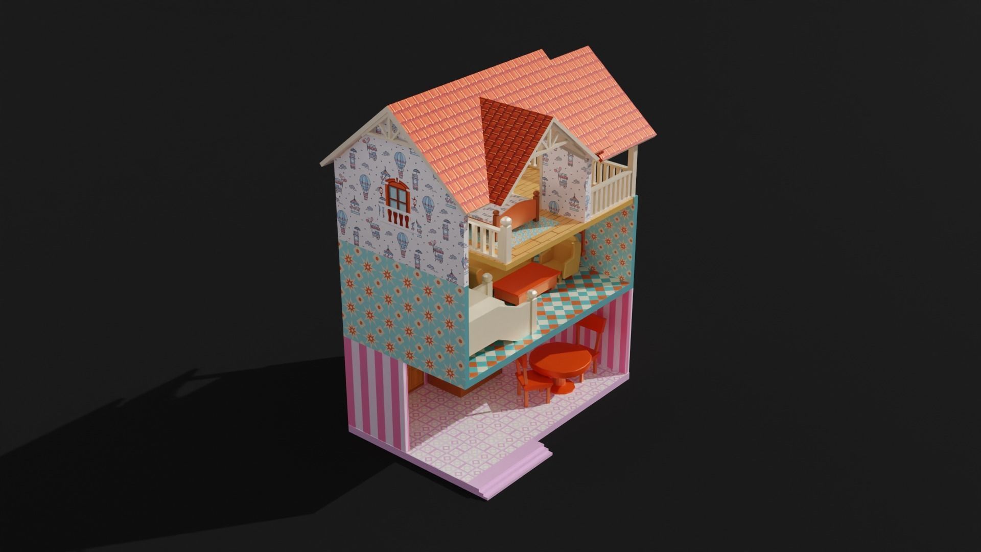 Doll house 3D model Low-poly 3D model_3