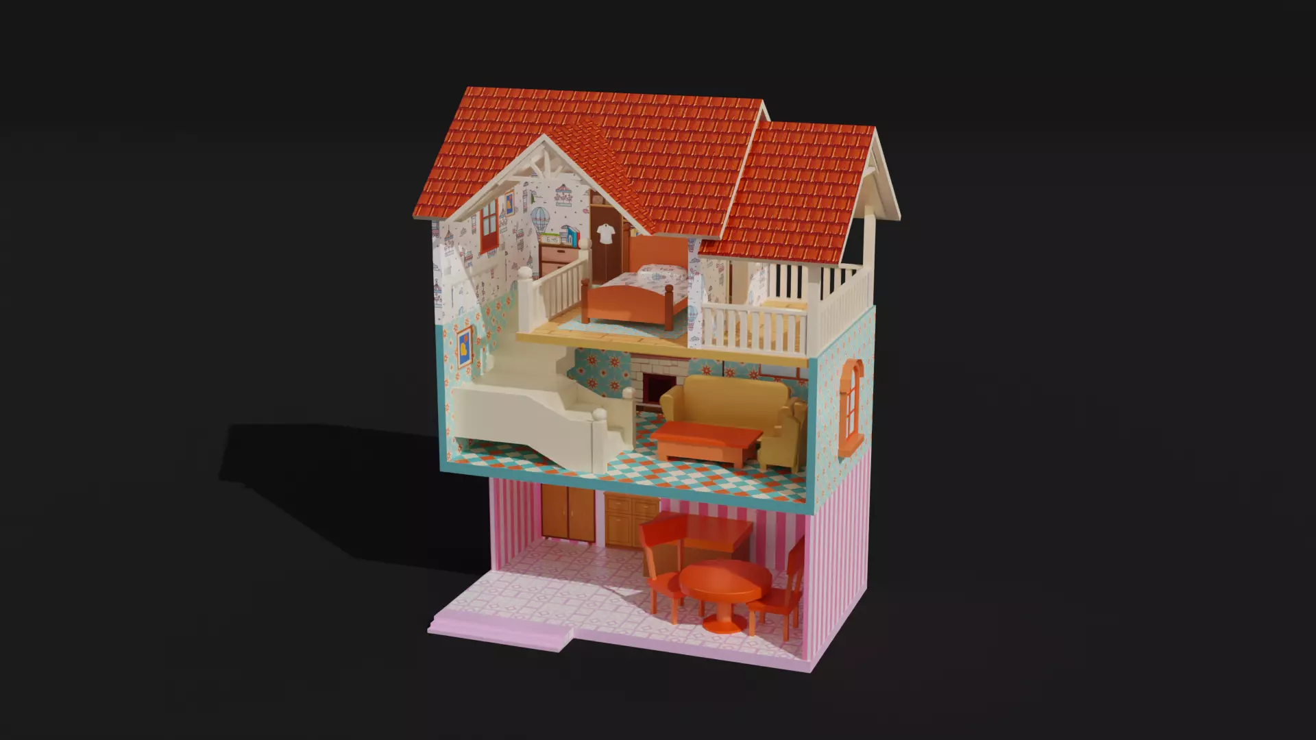 Doll house 3D model Low-poly 3D model_0
