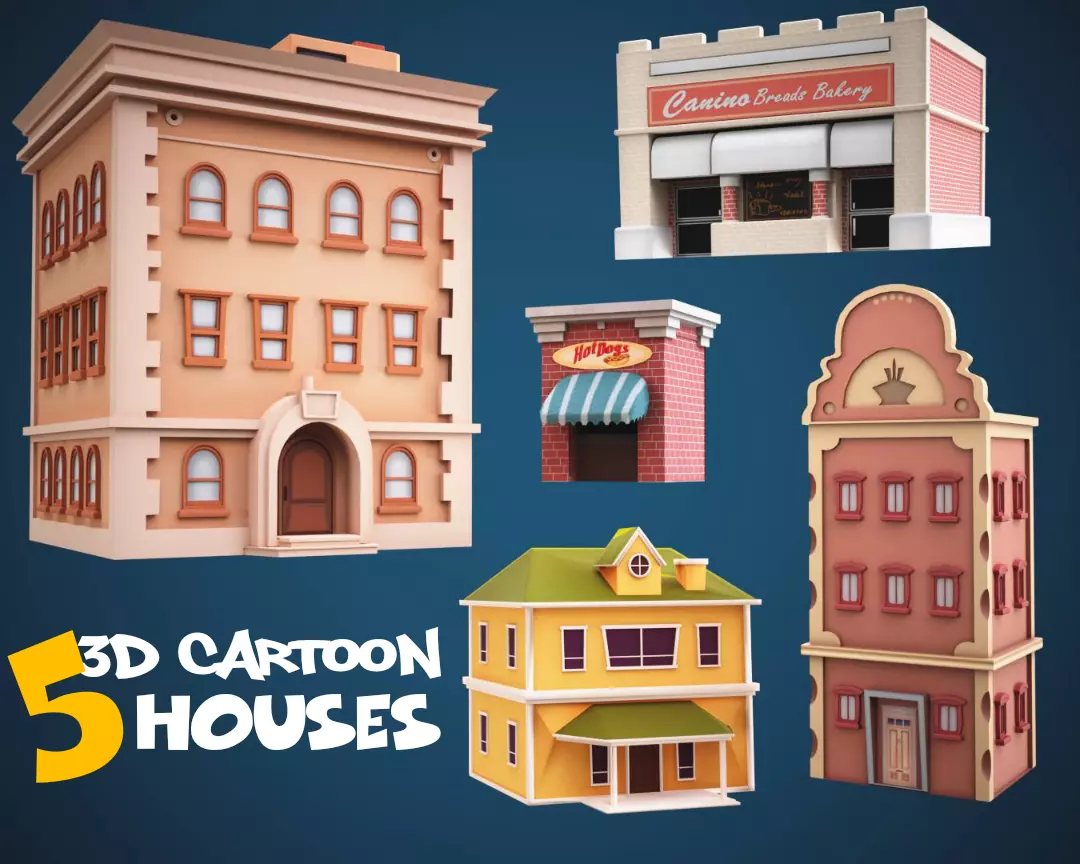 Game Cartoon Building Pack Low-poly 3D model