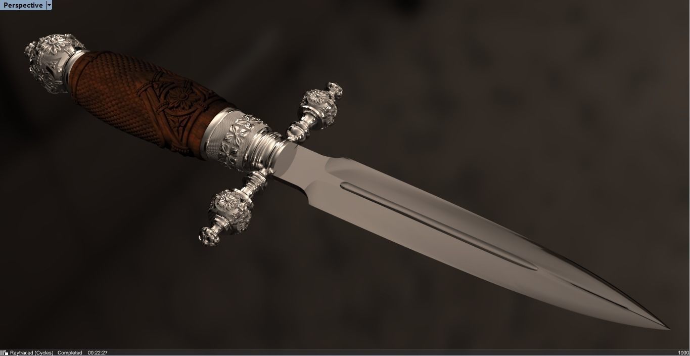 A delicate antique dagger knife 3D model_1
