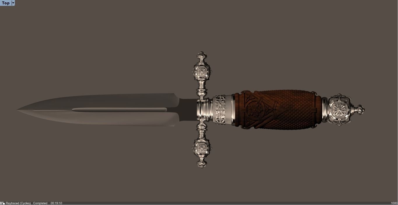 A delicate antique dagger knife 3D model_3