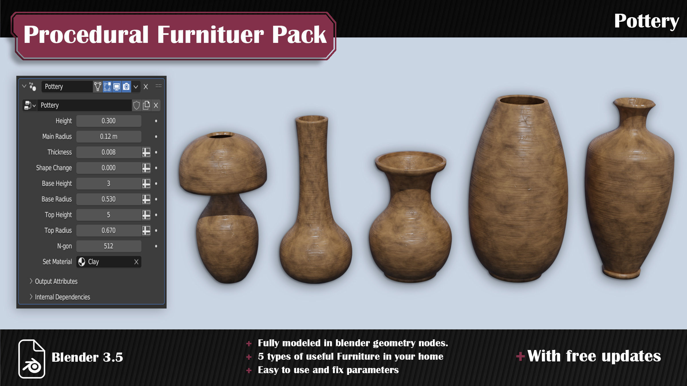 Procedural Furniture Pack Low-poly 3D model_7