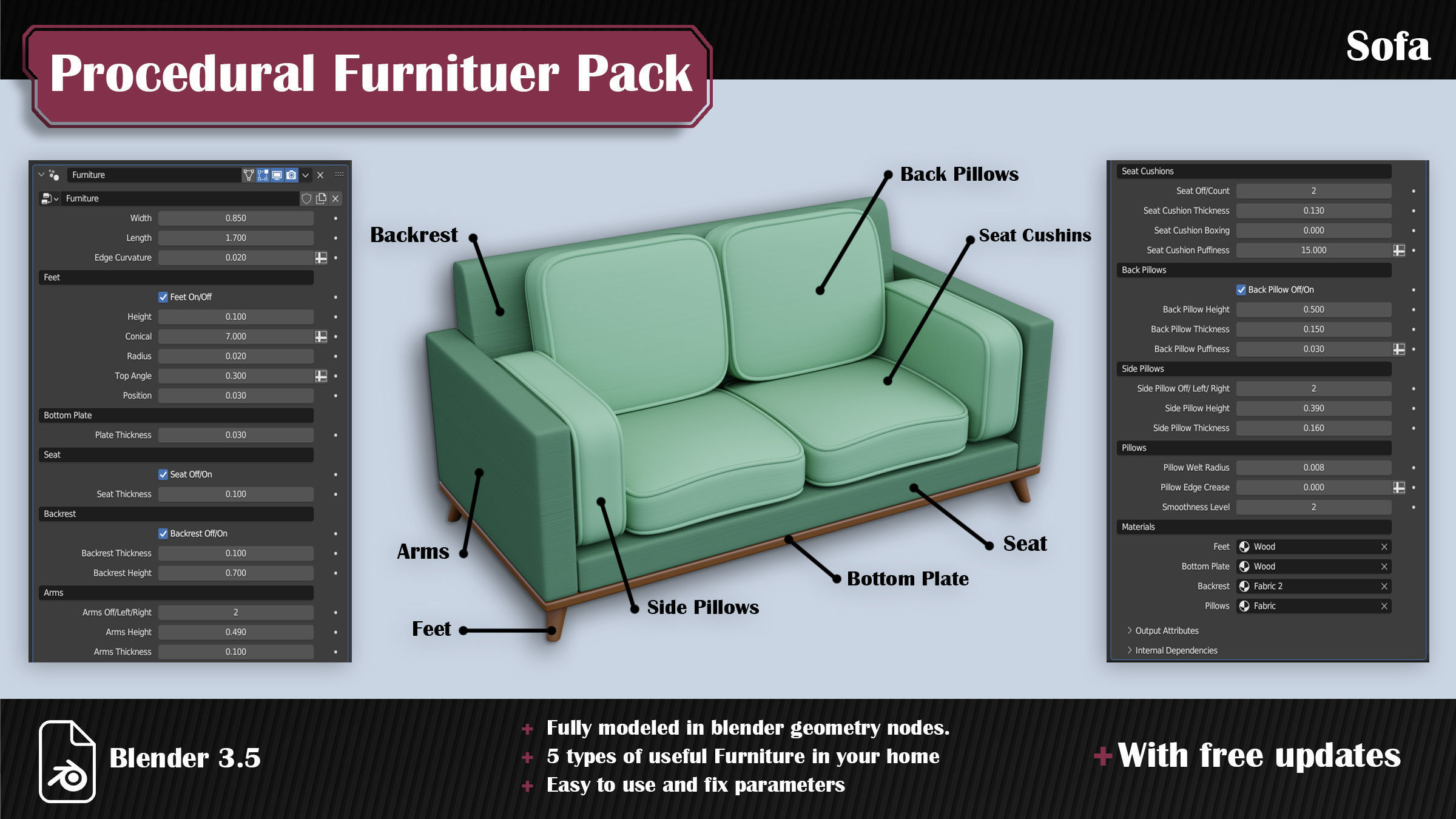 Procedural Furniture Pack Low-poly 3D model_2