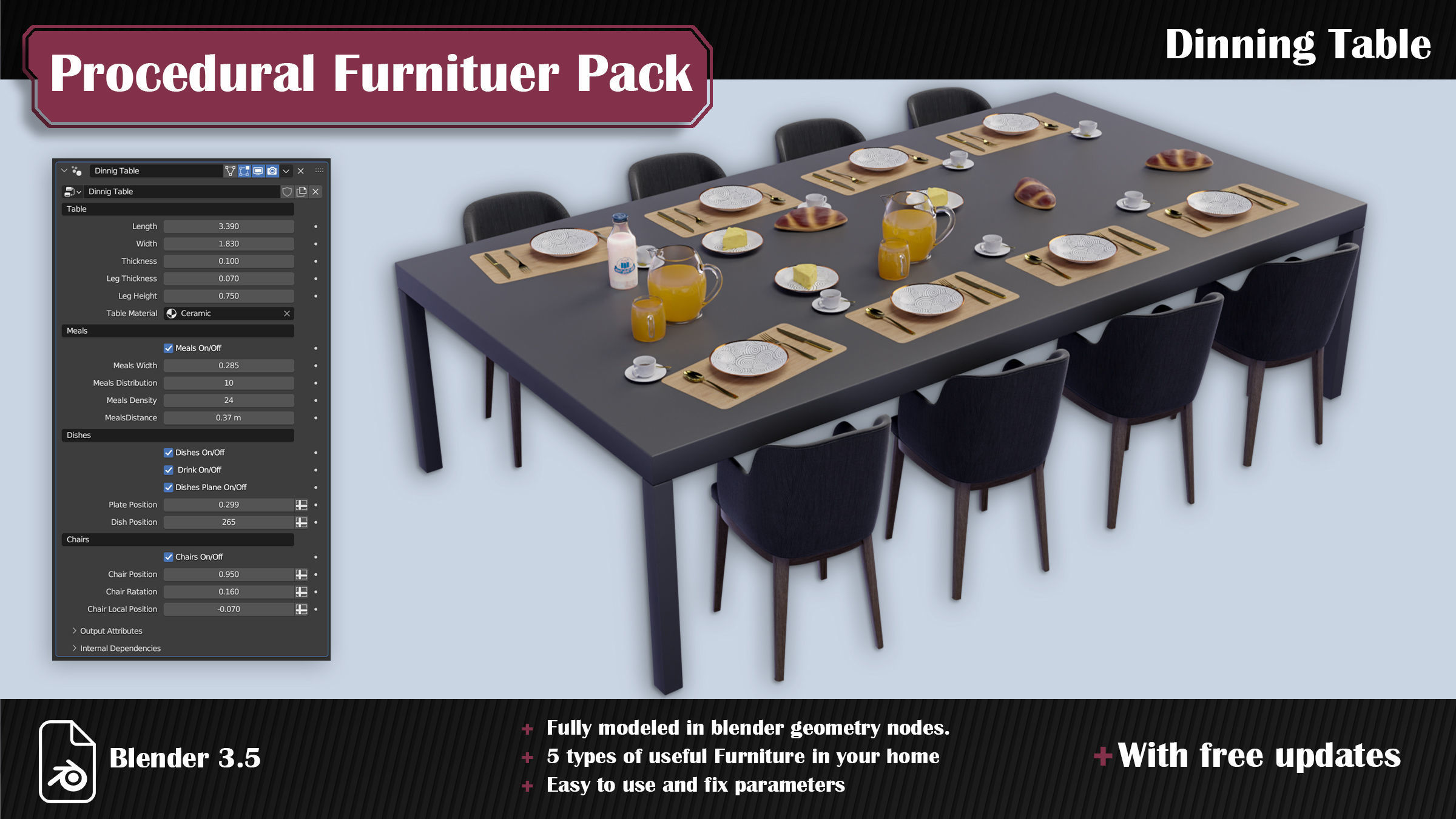 Procedural Furniture Pack Low-poly 3D model_4