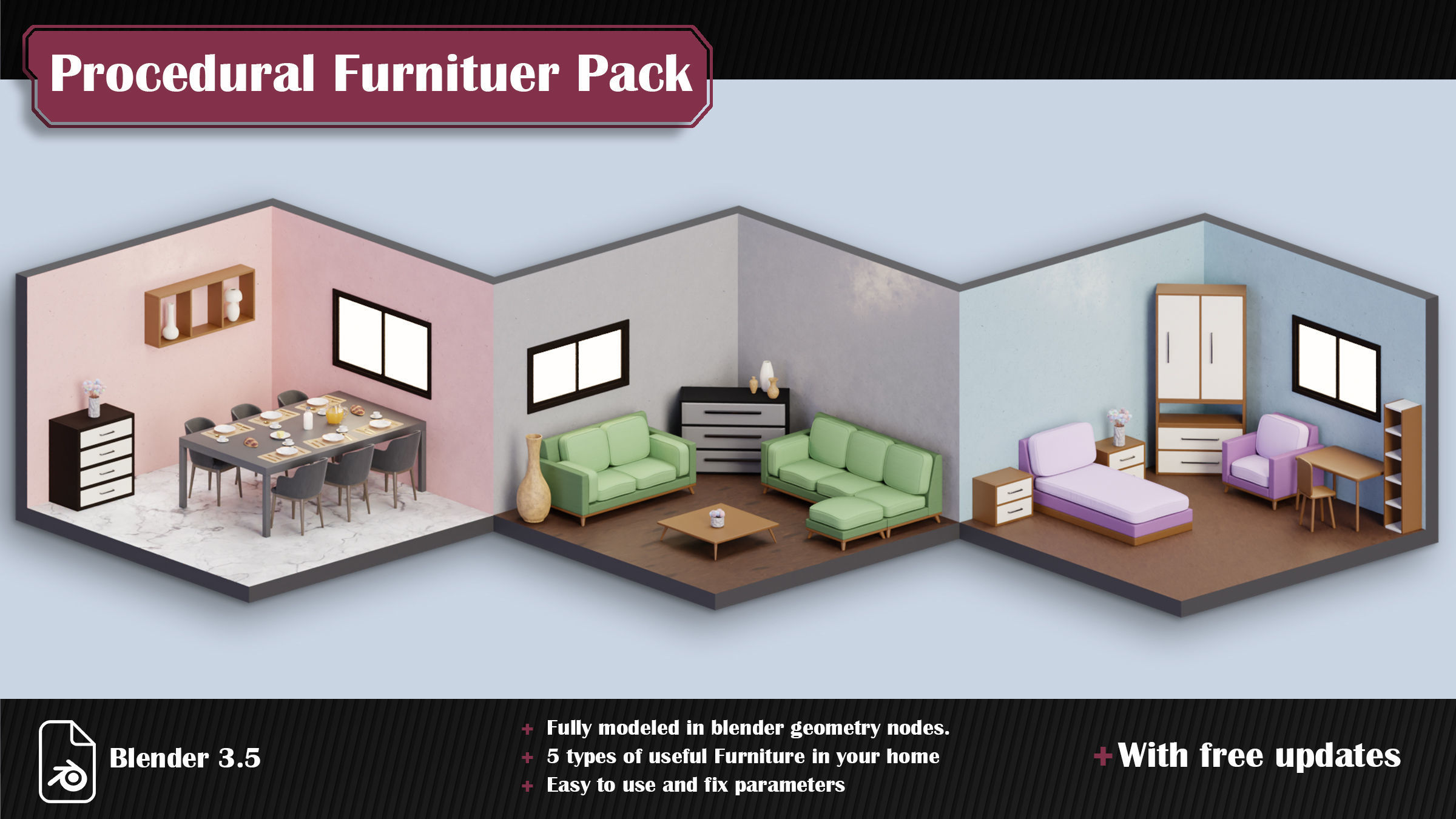 Procedural Furniture Pack Low-poly 3D model_1