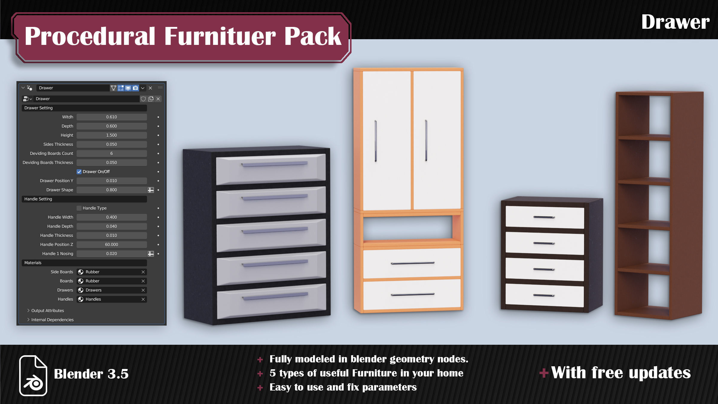 Procedural Furniture Pack Low-poly 3D model_5