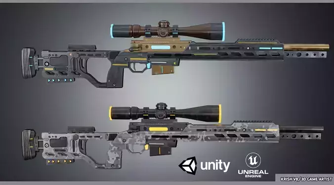 KRG chassis whiskey sniper rifle with 2 skins Game Ready Asset