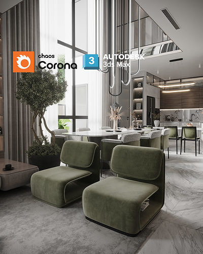 Corona Render Interior Scene Modern Villa Type A  3D model 3D model