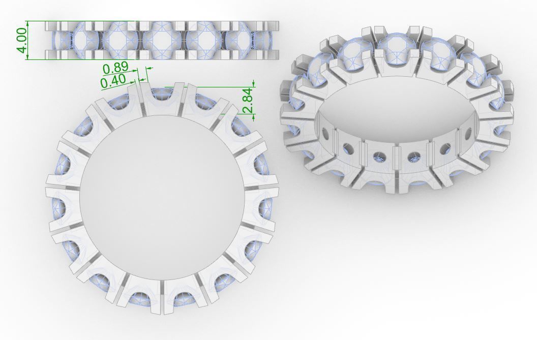 Eternity diamond ring 4 mm gems seT 3D print model_6