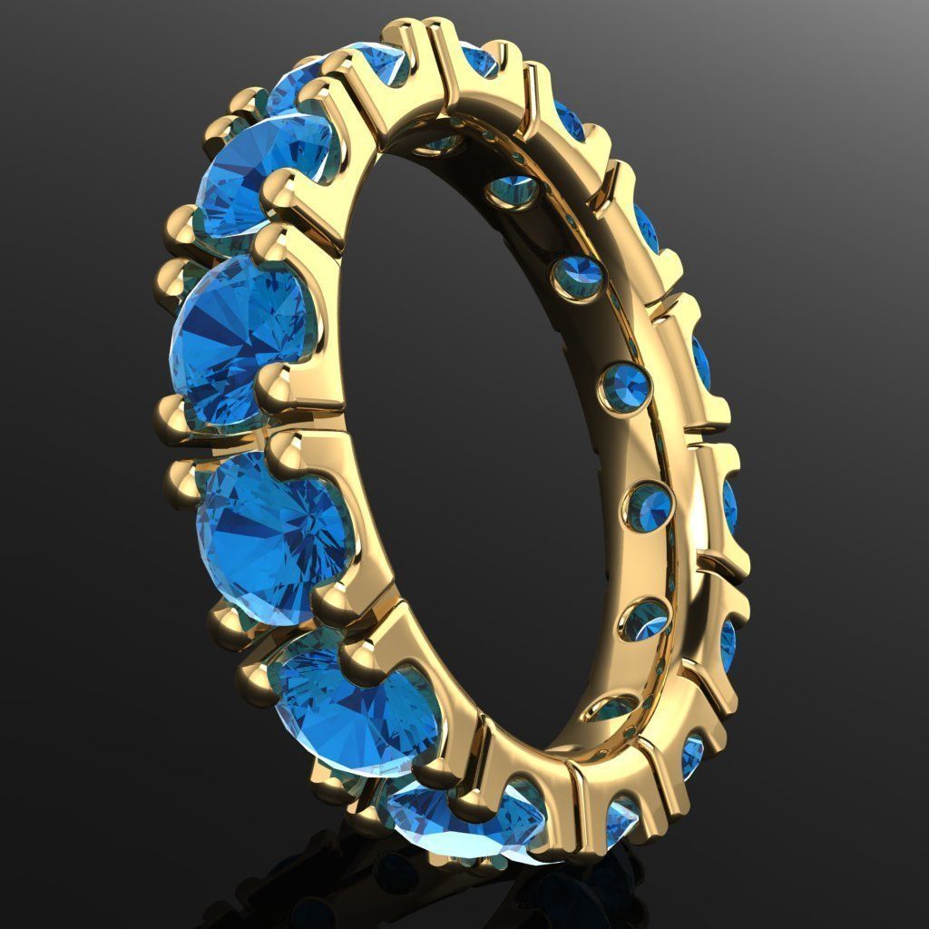 Eternity diamond ring 4 mm gems seT 3D print model_10