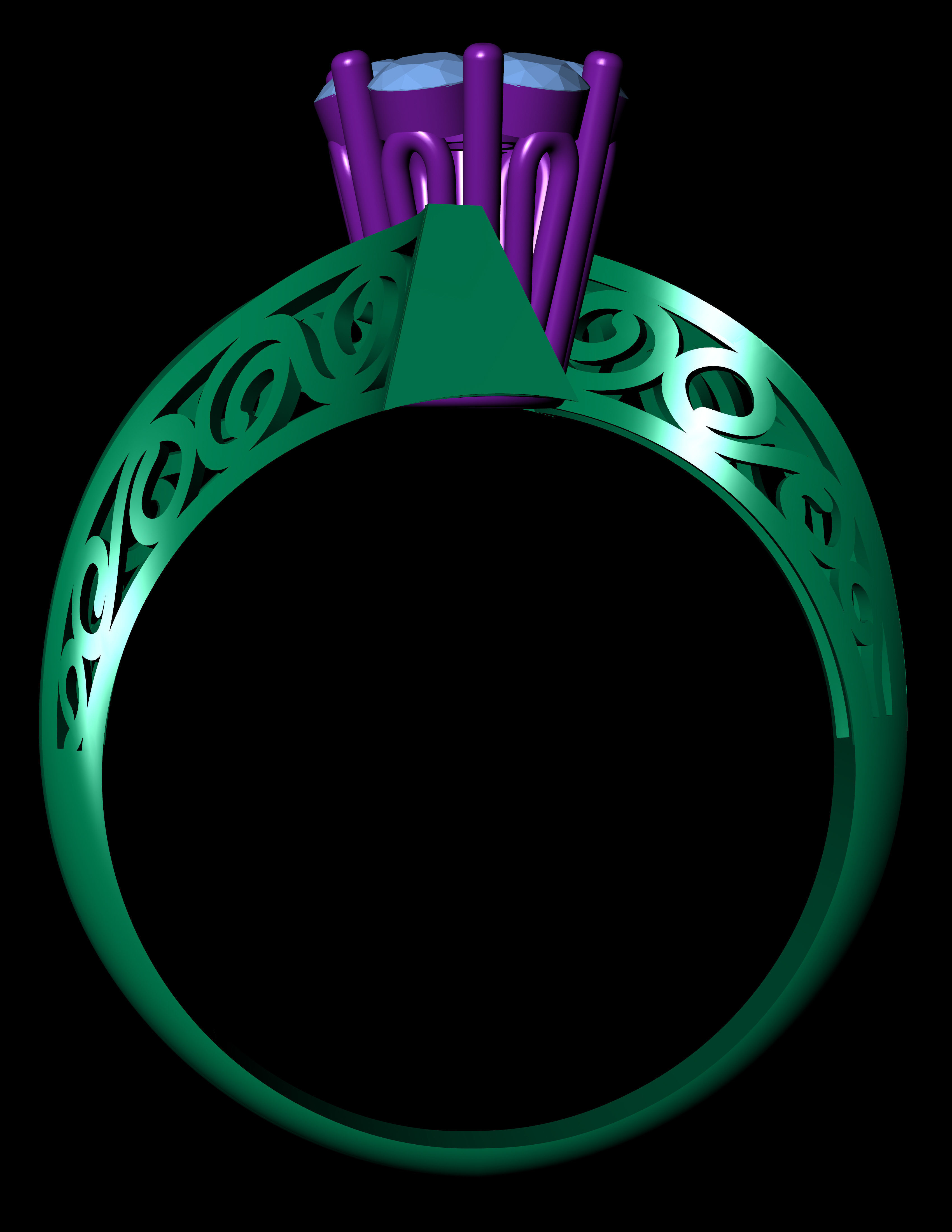 Diamond Engagement With Jali Ring 3D Print Model 3D print model_7