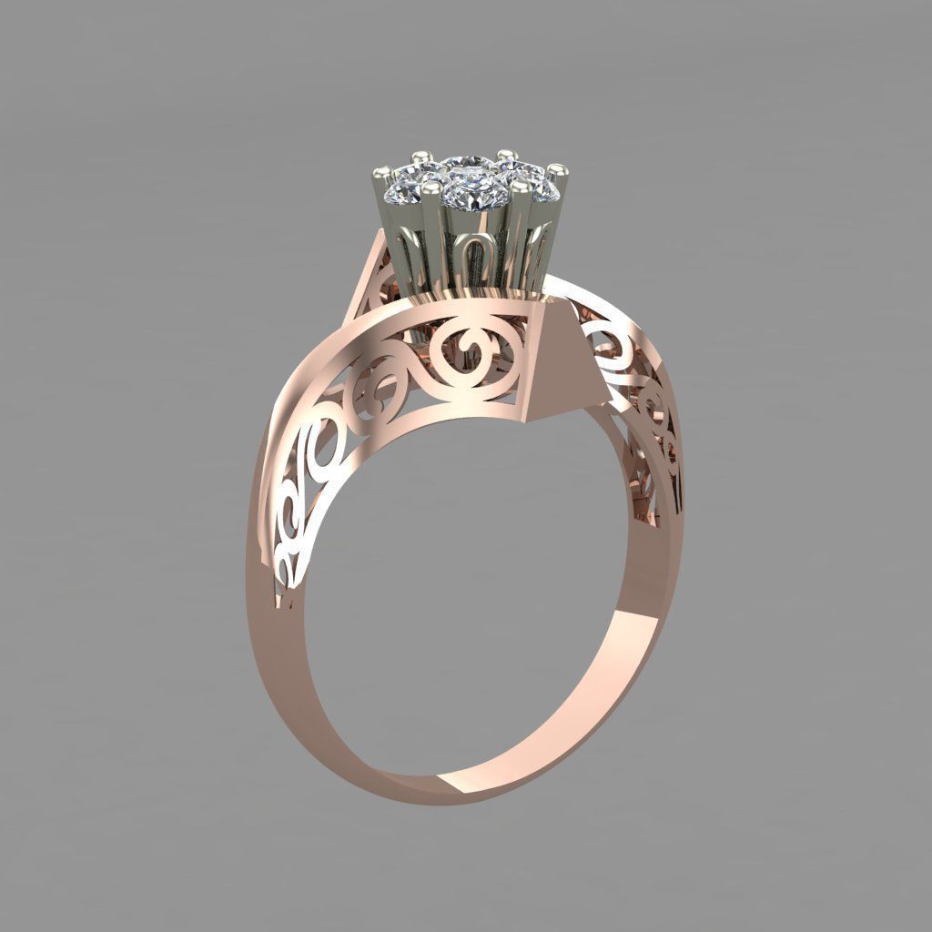 Diamond Engagement With Jali Ring 3D Print Model 3D print model_1
