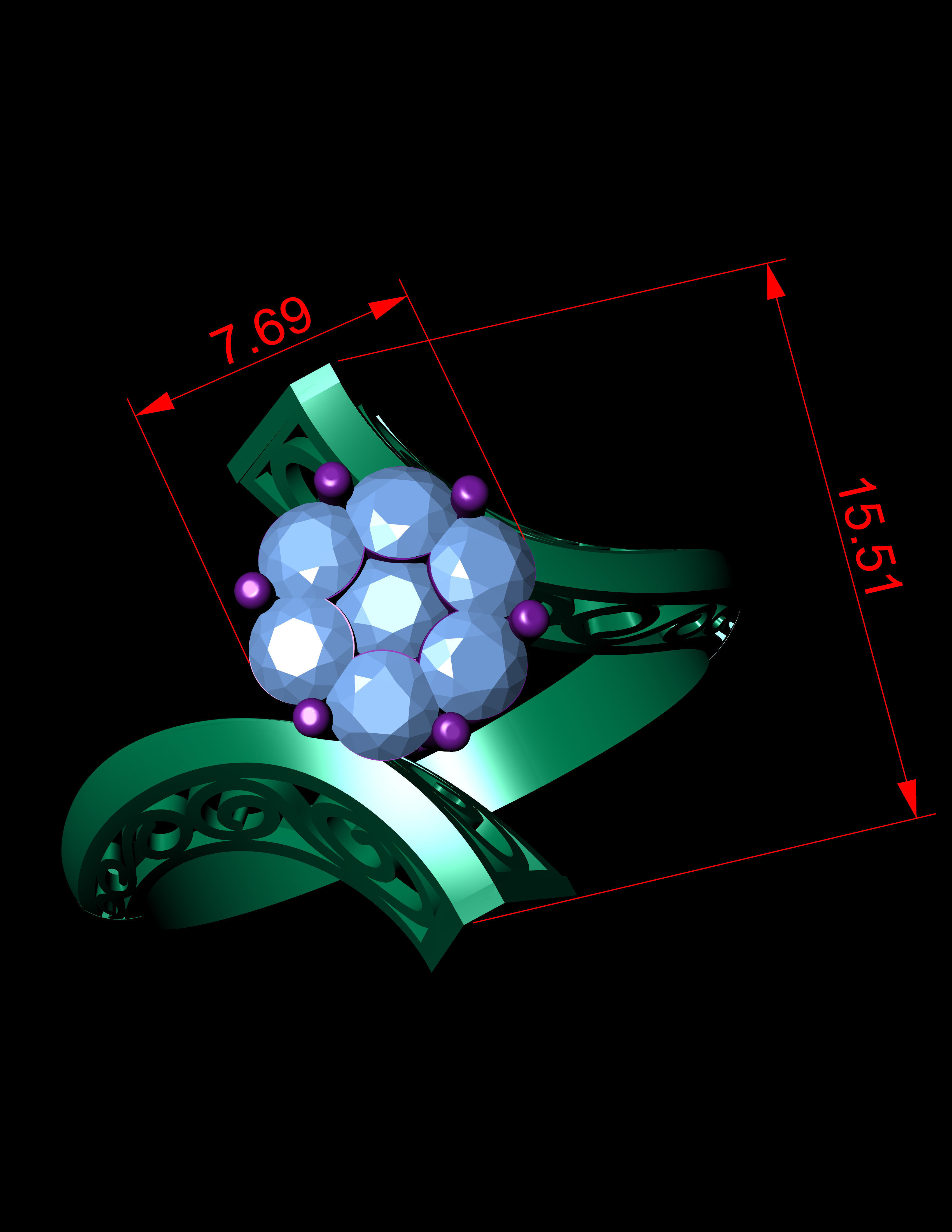 Diamond Engagement With Jali Ring 3D Print Model 3D print model_5