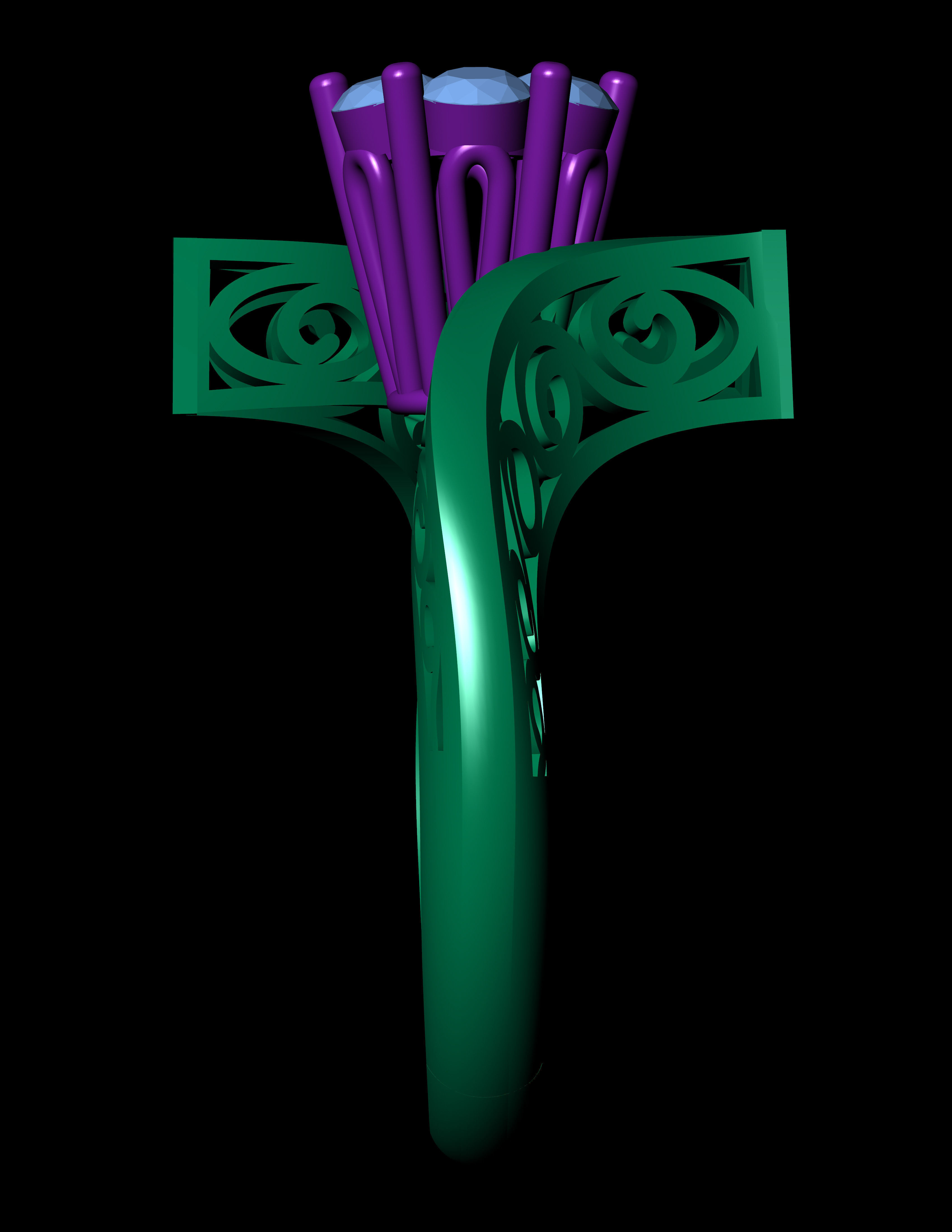 Diamond Engagement With Jali Ring 3D Print Model 3D print model_8