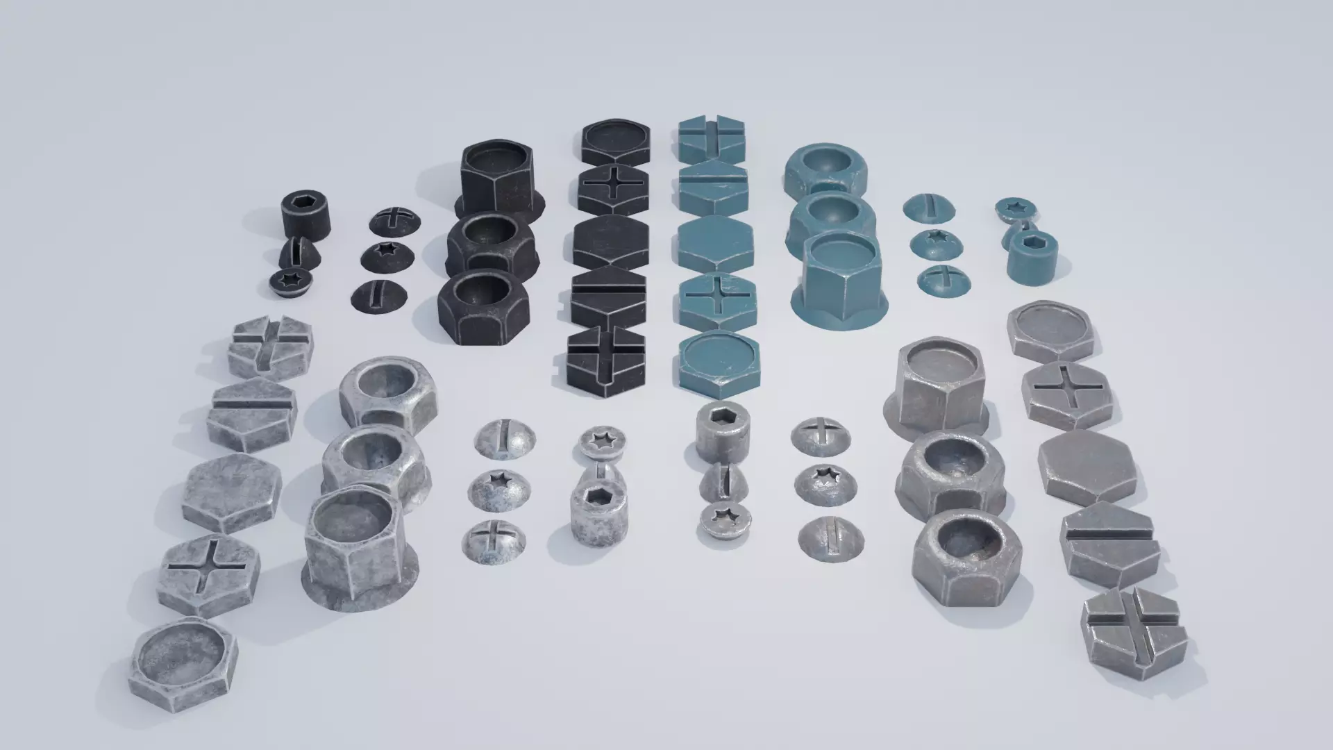 Bolts and Screws Greebles with Multiple Textures Low-poly 3D model