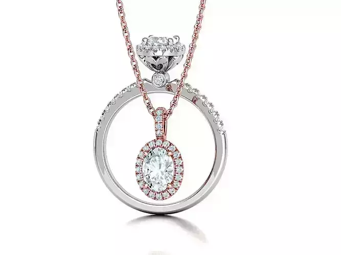 Jewelry Set 7x5 Oval Stone Pendant and Engagement Ring  3D Model Collection