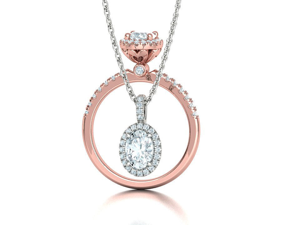 Jewelry Set 7x5 Oval Stone Pendant and Engagement Ring  3D Model Collection_1
