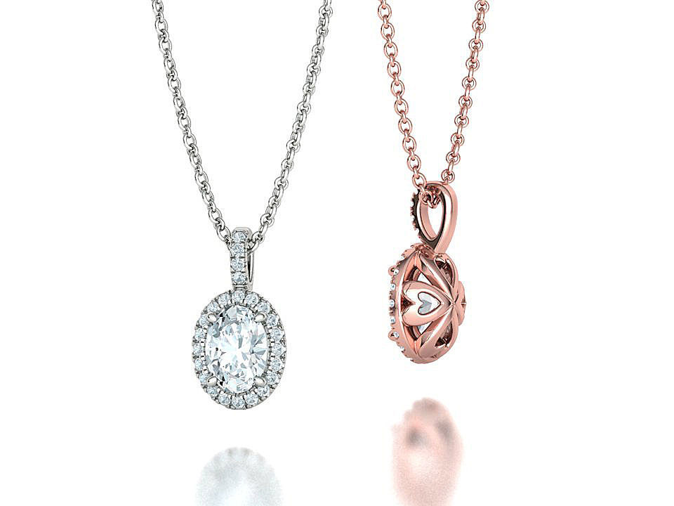 Jewelry Set 7x5 Oval Stone Pendant and Engagement Ring  3D Model Collection_9