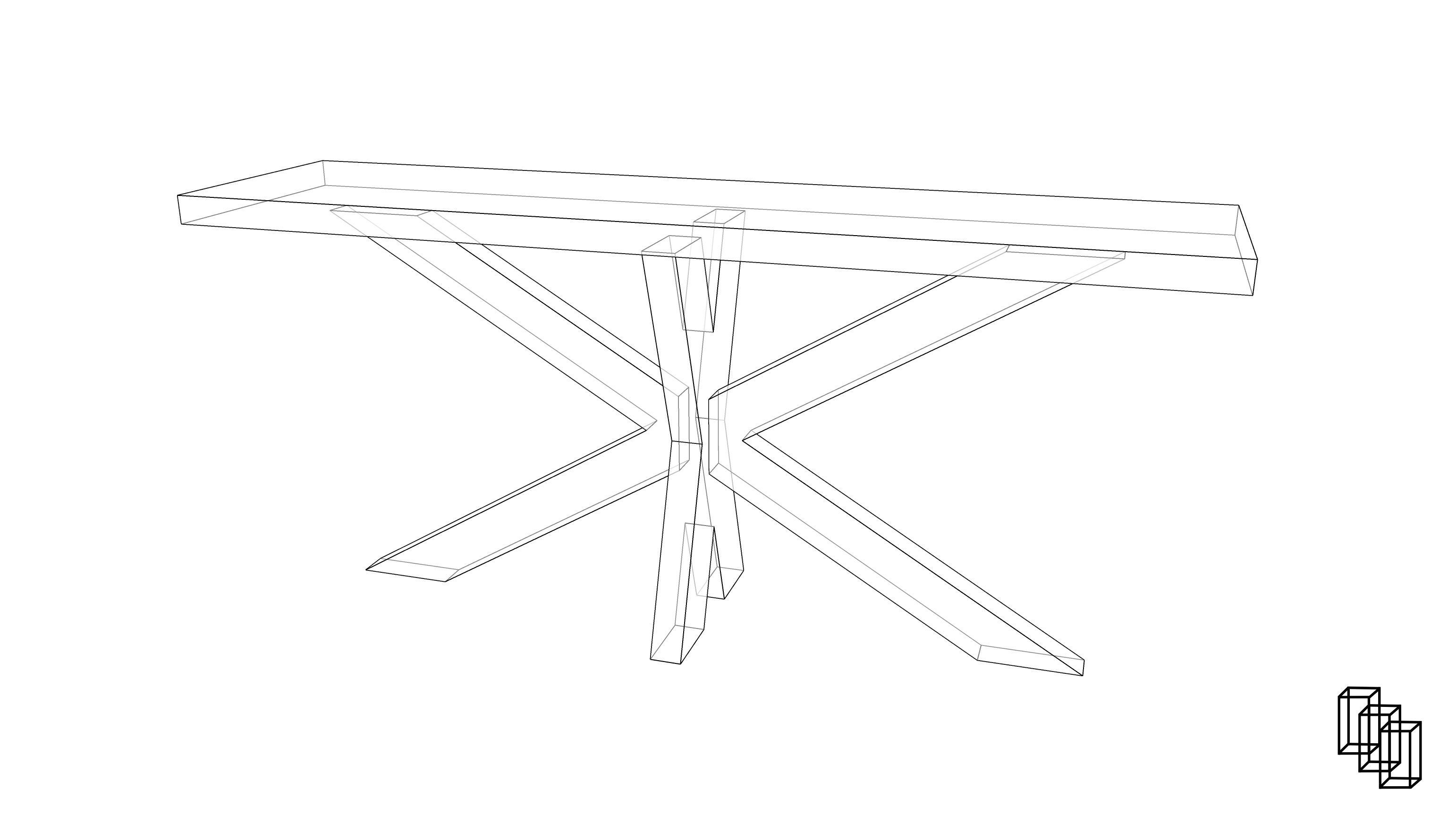 1960S FRENCH X-BASE CONSOLE TABLE Low-poly 3D model_9