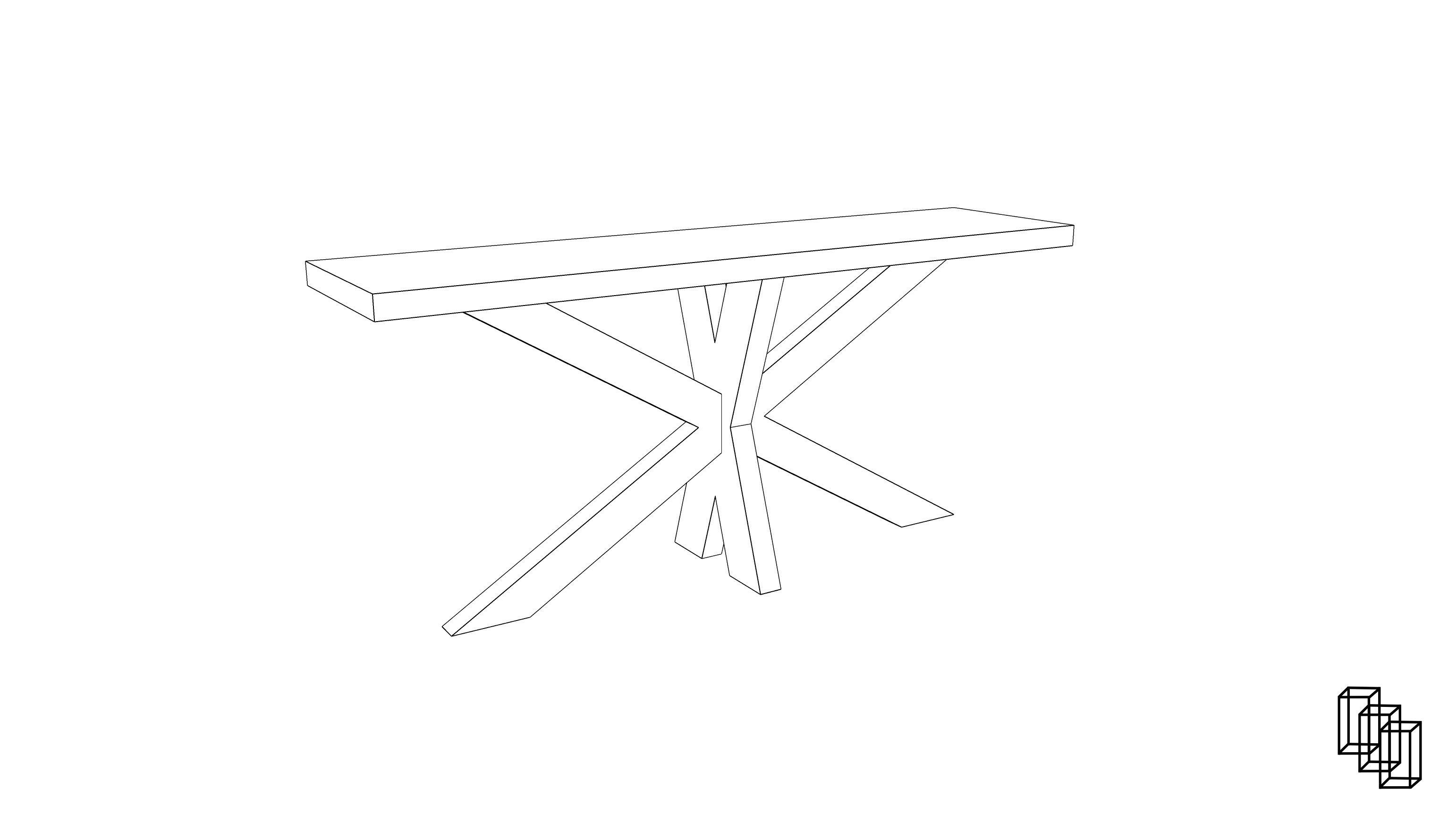 1960S FRENCH X-BASE CONSOLE TABLE Low-poly 3D model_5