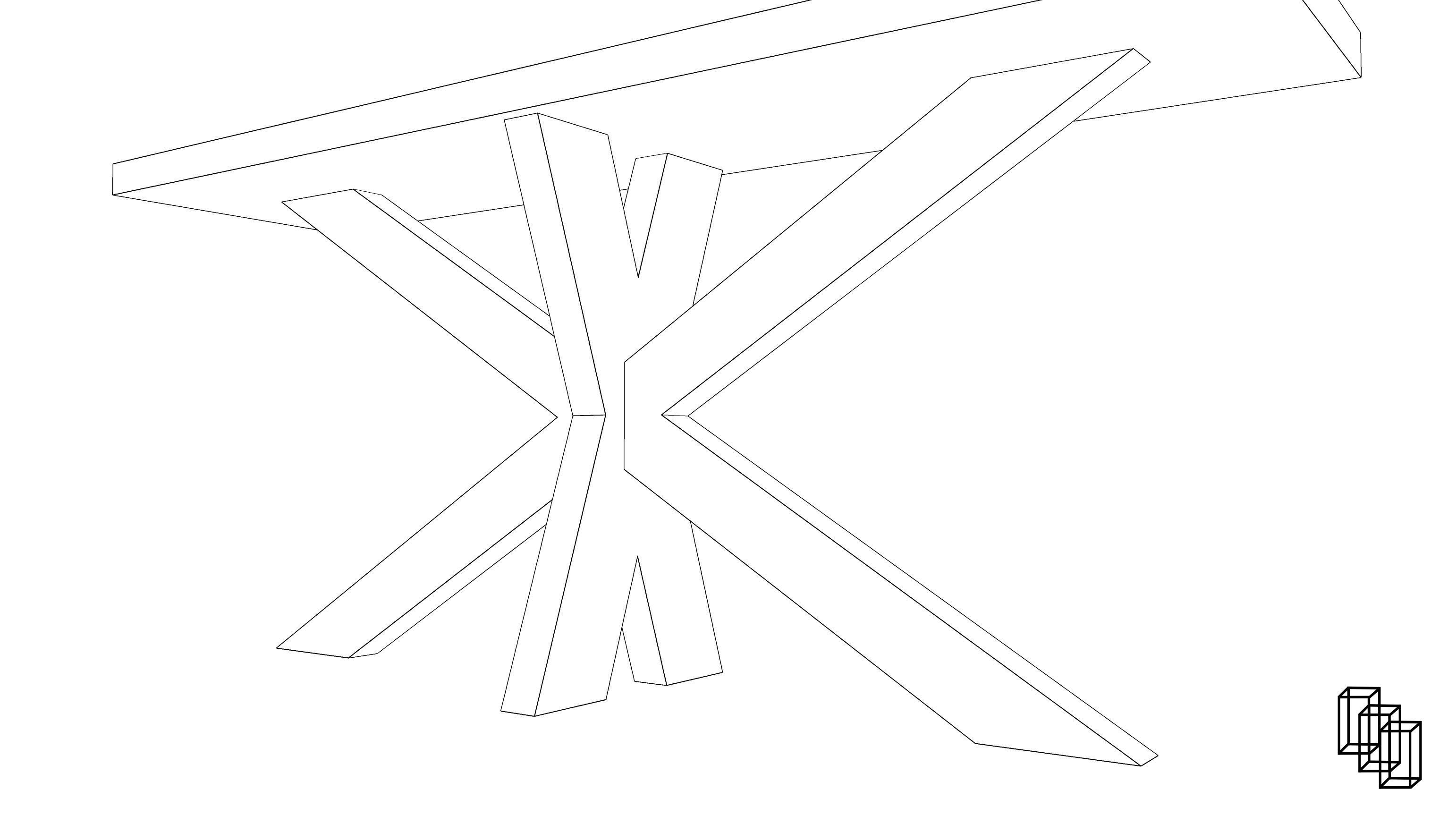 1960S FRENCH X-BASE CONSOLE TABLE Low-poly 3D model_7