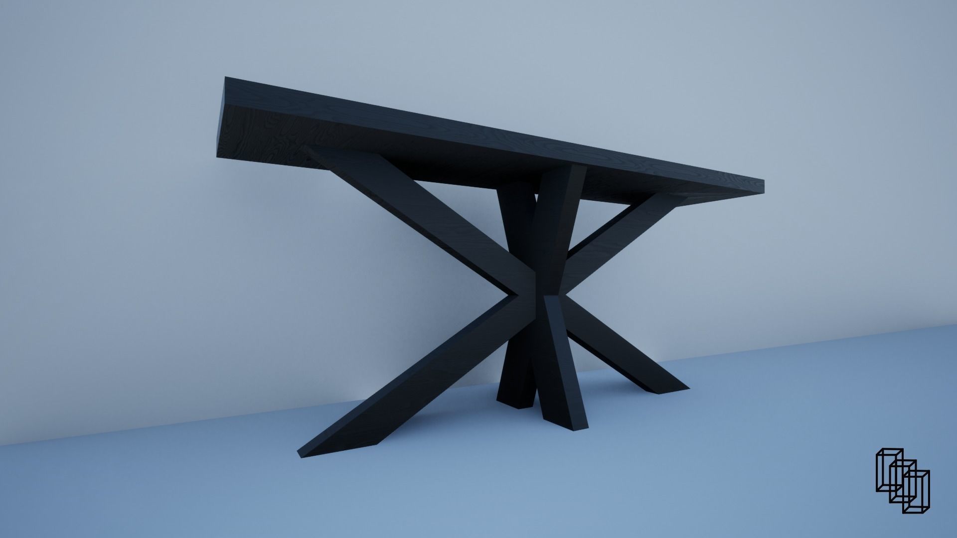 1960S FRENCH X-BASE CONSOLE TABLE Low-poly 3D model_3