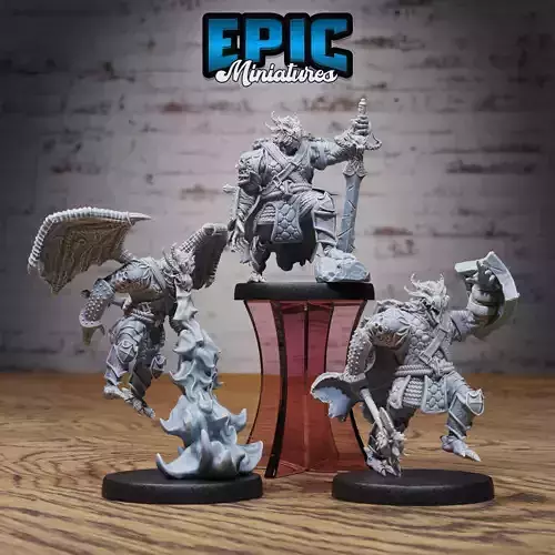 Dragonborn Warrior Set - DnD Tabletop Miniature 3D Model 3D print model