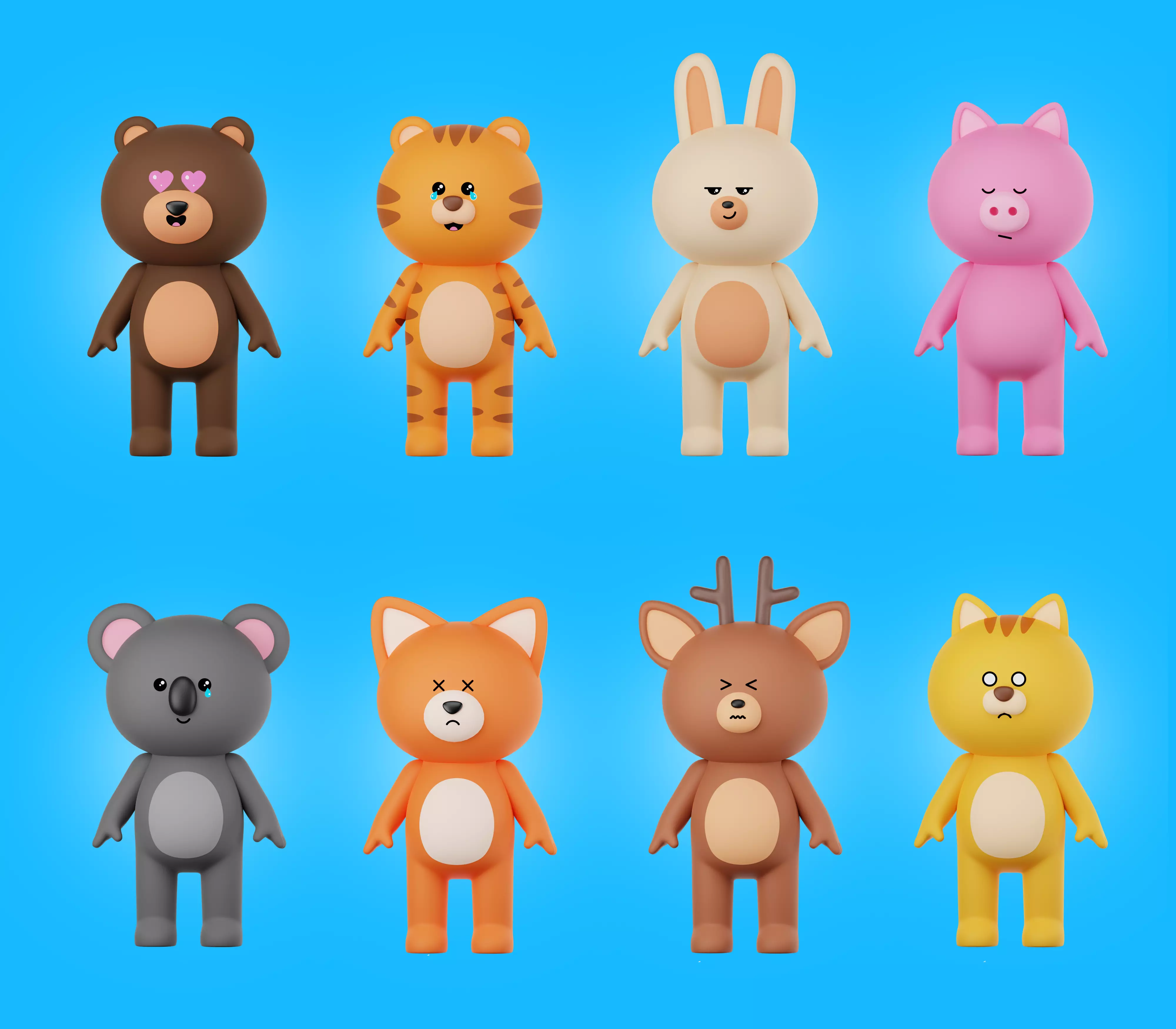 Cartoon Animals Characters Pack 3D model_0