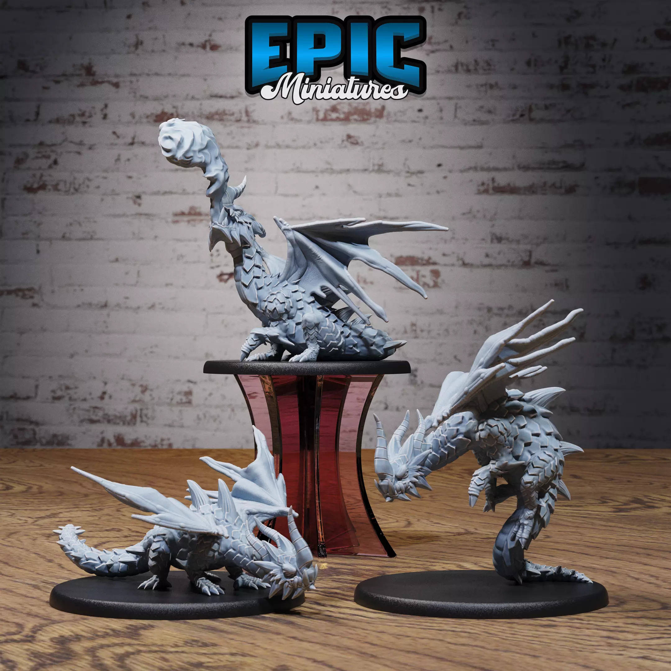 Young Horn Dragon Set - DnD Tabletop Miniature 3D Model 3D print model_0