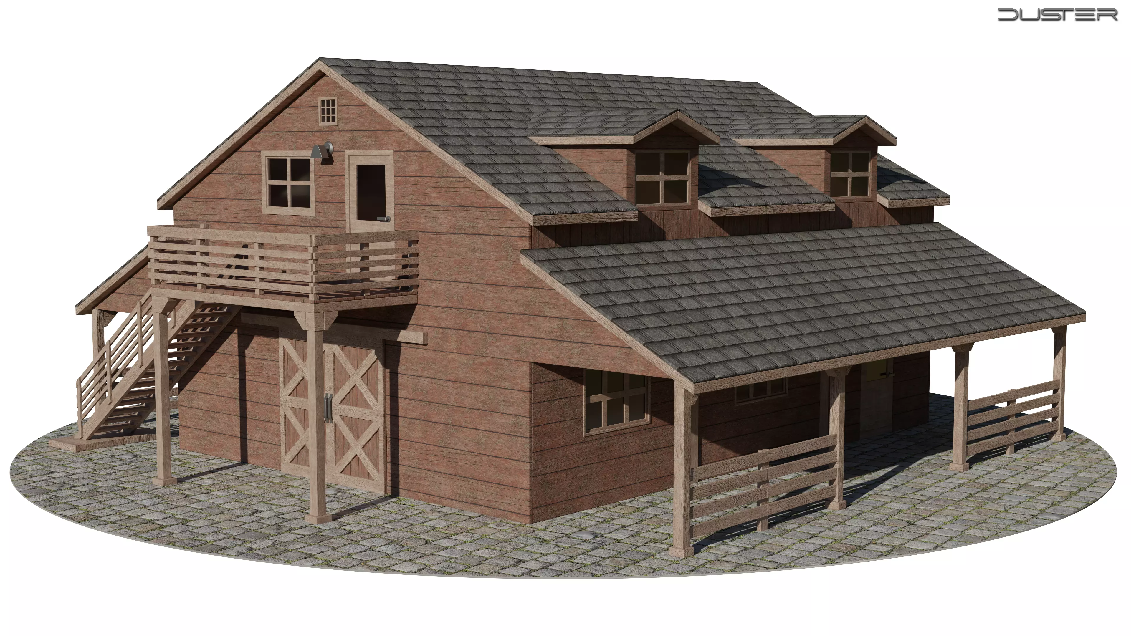 Wooden barn Low-poly 3D model_0
