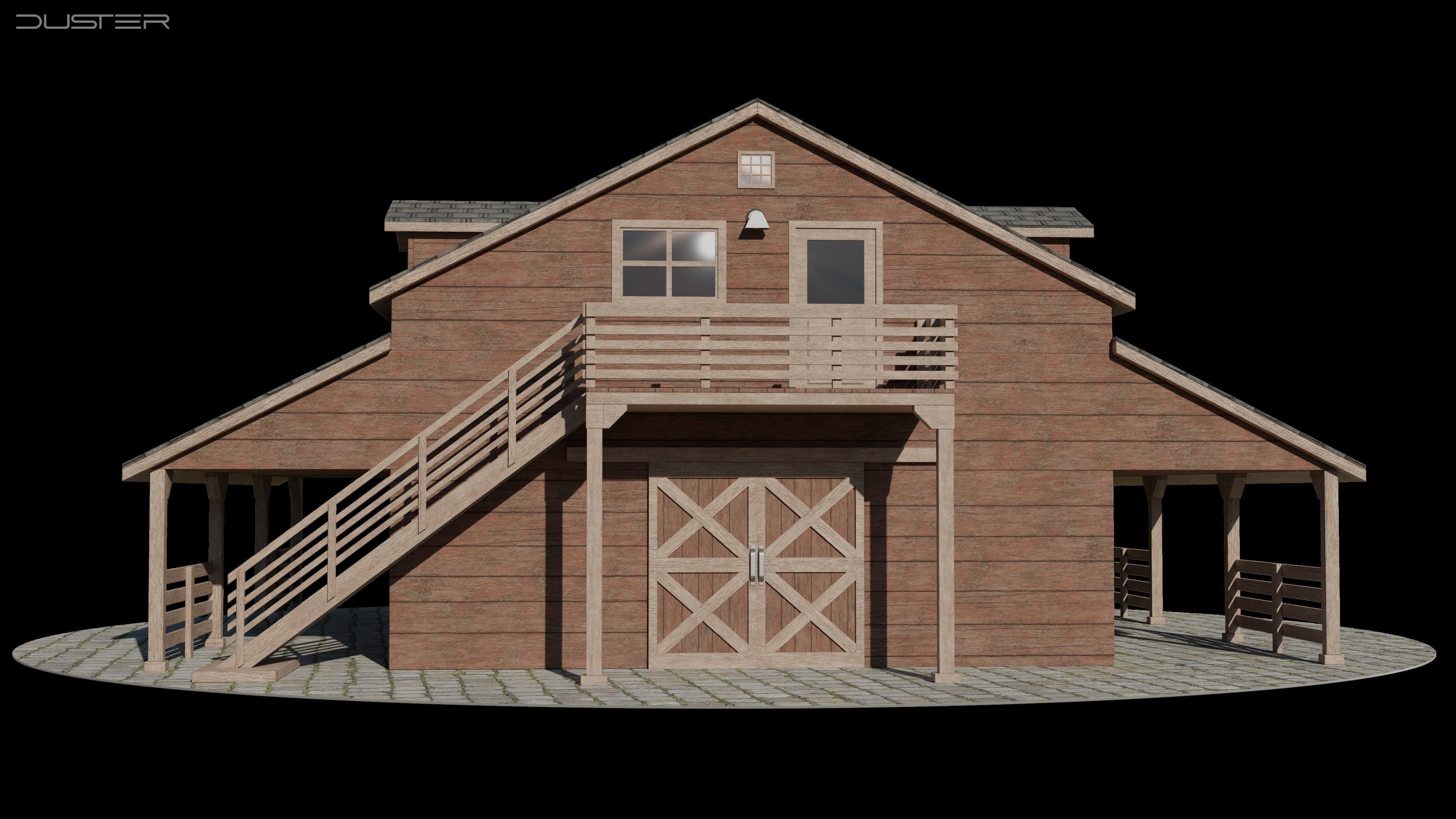 Wooden barn Low-poly 3D model_3