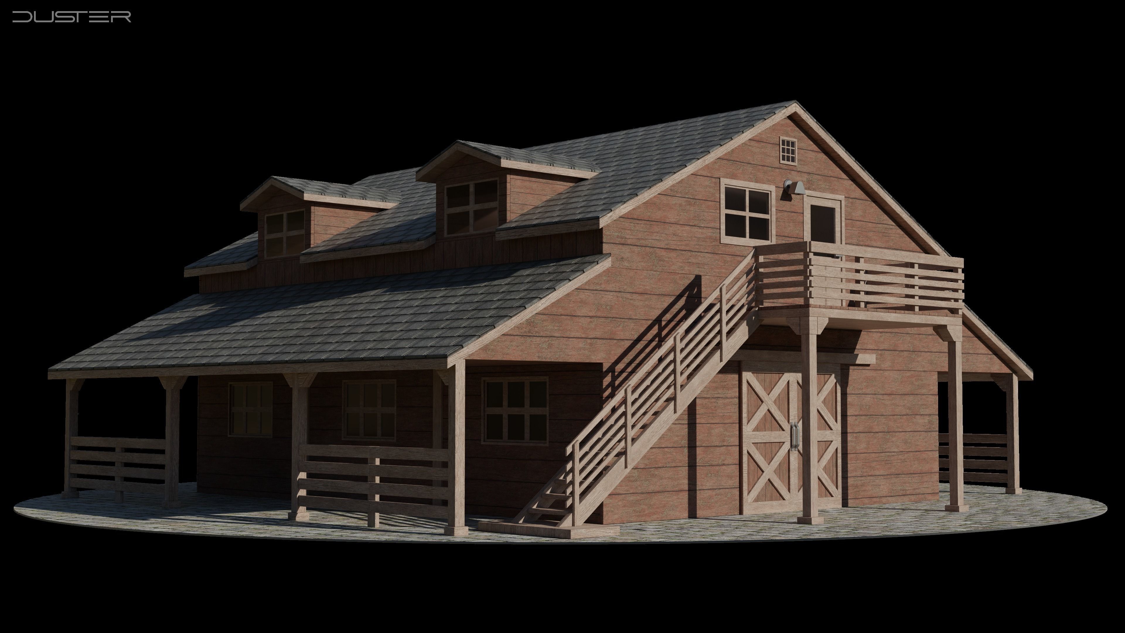 Wooden barn Low-poly 3D model_1