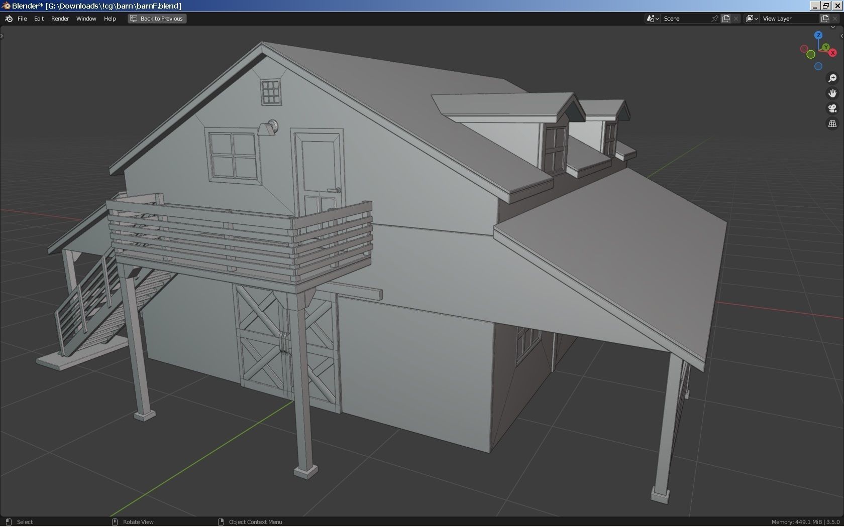 Wooden barn Low-poly 3D model_8