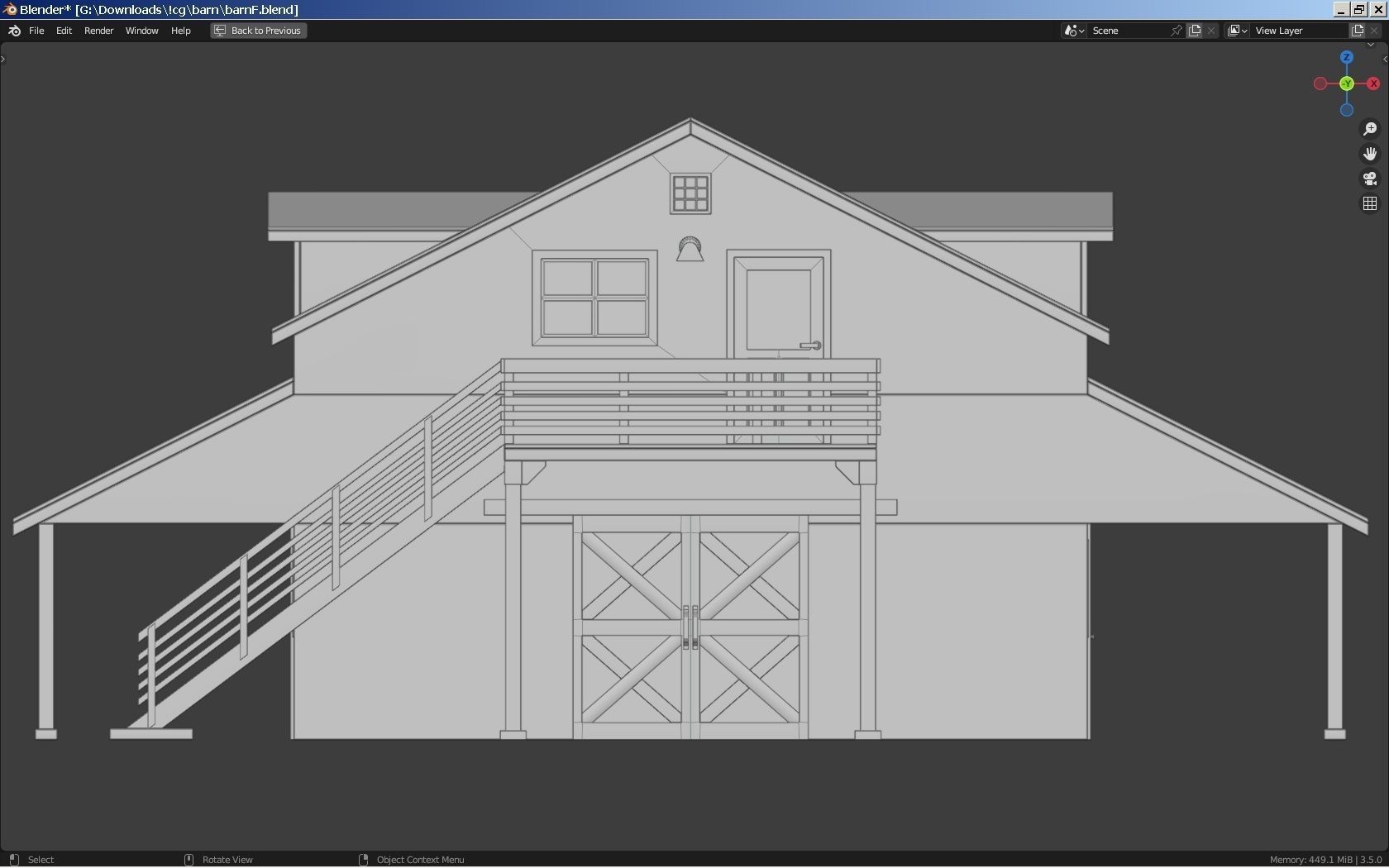 Wooden barn Low-poly 3D model_7