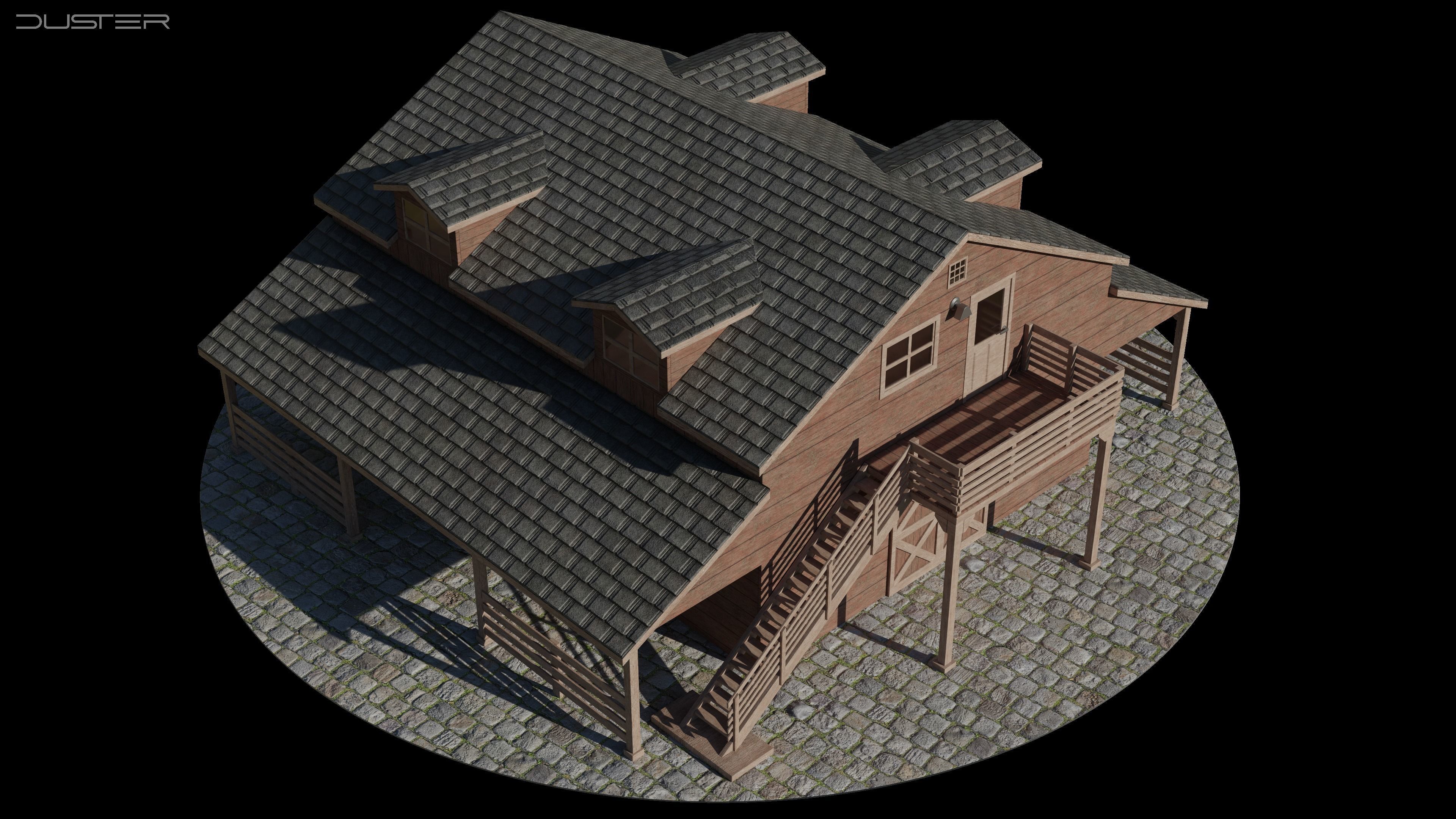 Wooden barn Low-poly 3D model_2