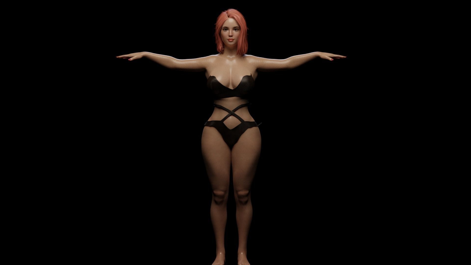 Realistic Beautiful Girl Rigged in Lingerie Low-poly 3D model_17
