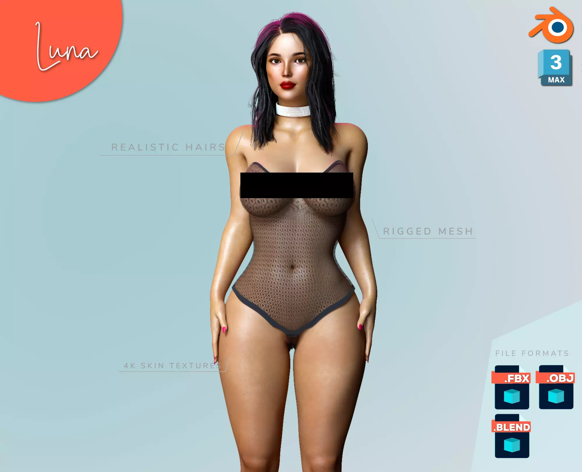 Realistic Beautiful Girl Rigged in Lingerie Low-poly 3D model_0