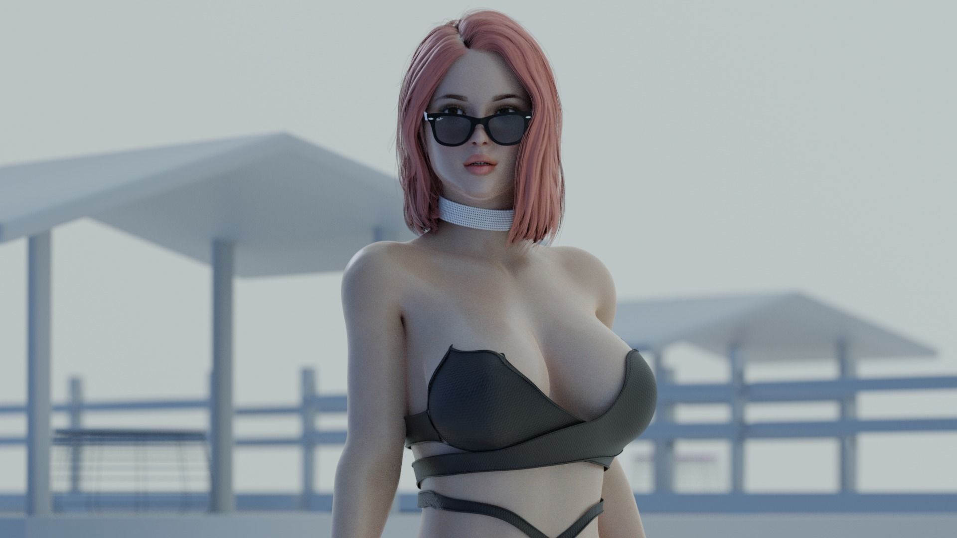 Realistic Beautiful Girl Rigged in Lingerie Low-poly 3D model_13
