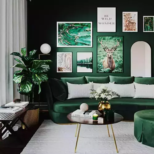 Realistic Interior Living Room with Accessories - Green Posters