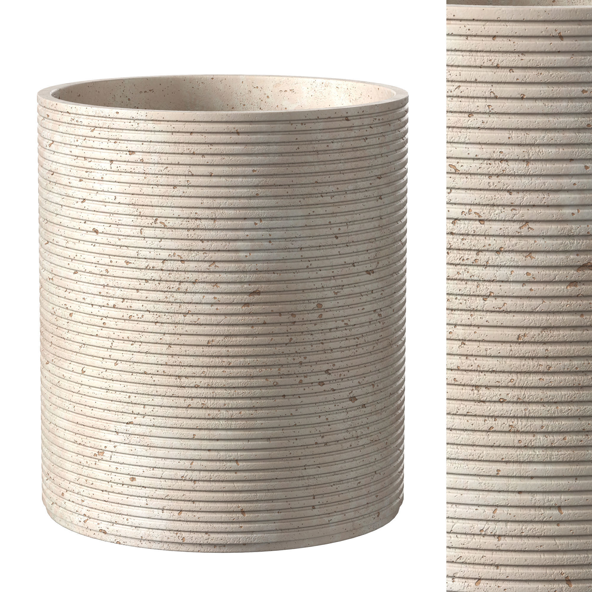 RIBBED TRAVERTINE WASTEBASKET - BIANCO 3D model_1