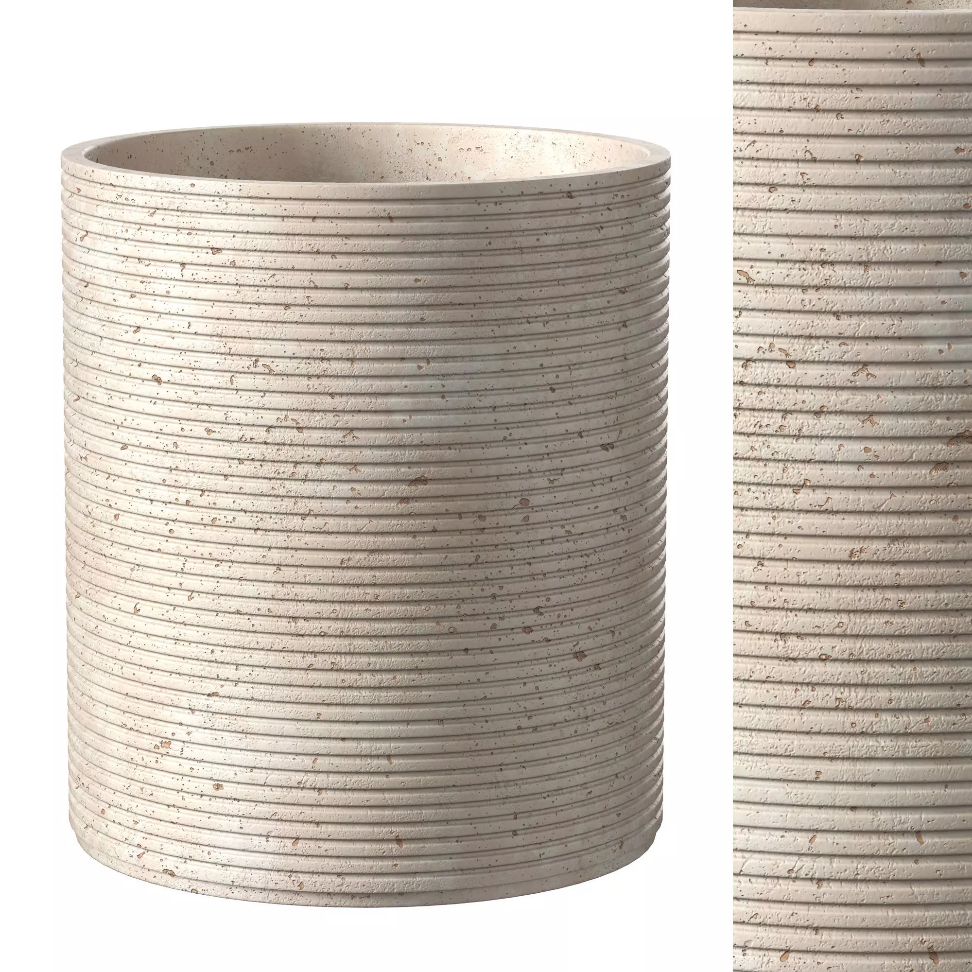 RIBBED TRAVERTINE WASTEBASKET - BIANCO 3D model_0