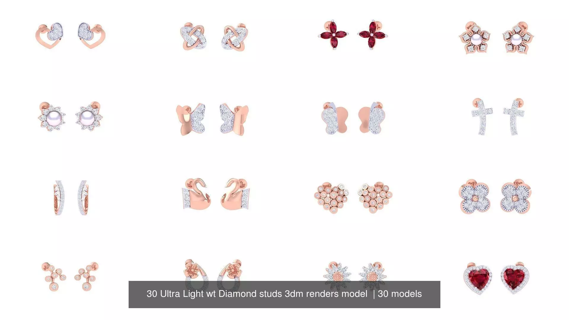 30 Ultra Light wt Diamond studs 3dm renders model 3D Model Collection_0