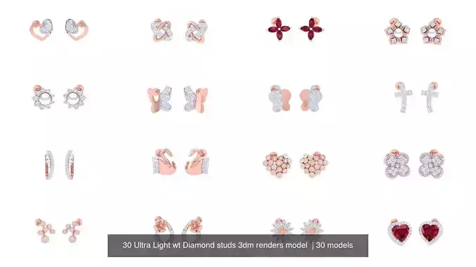30 Ultra Light wt Diamond studs 3dm renders model  3D Model Collection