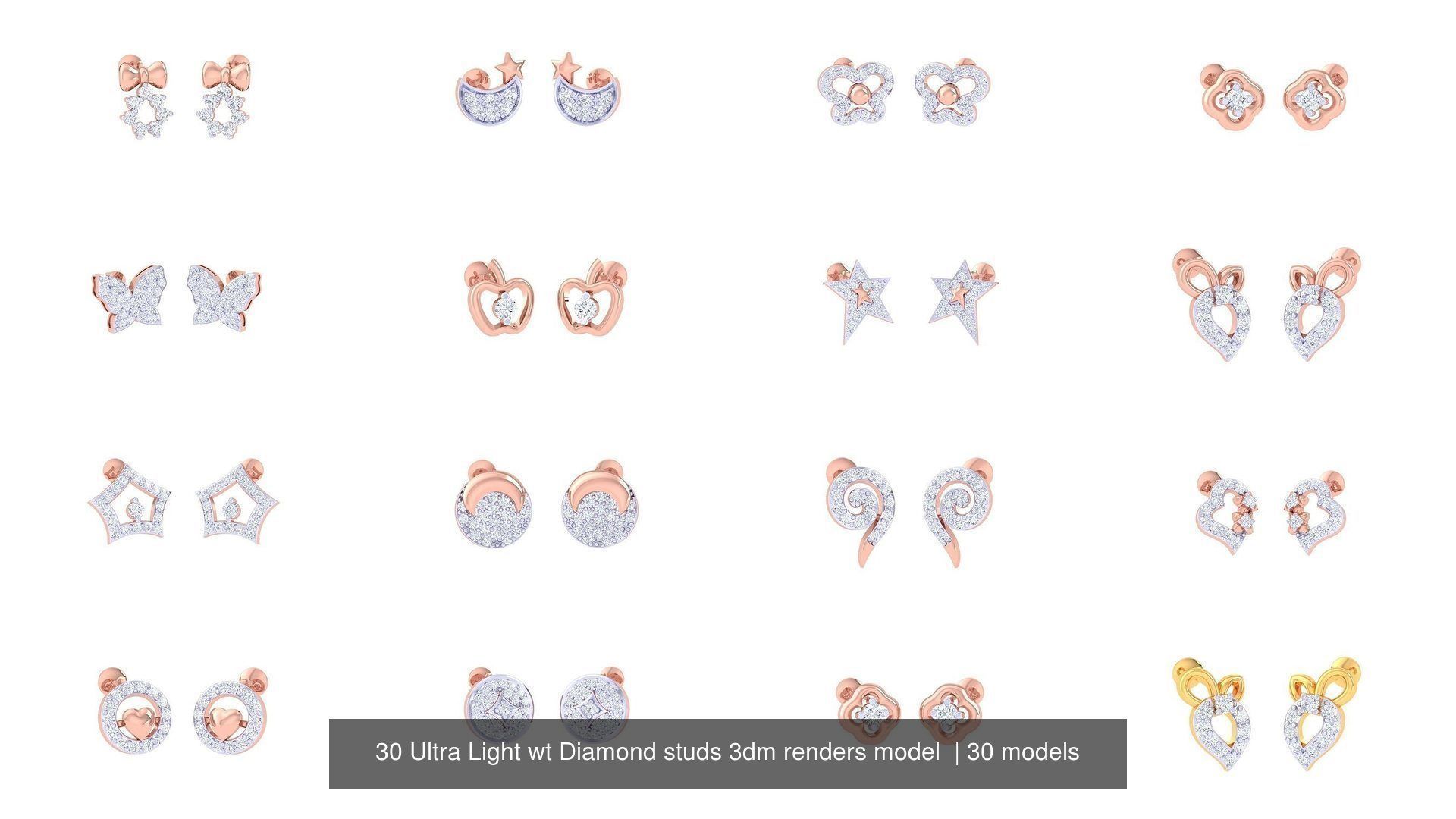 30 Ultra Light wt Diamond studs 3dm renders model 3D Model Collection_2