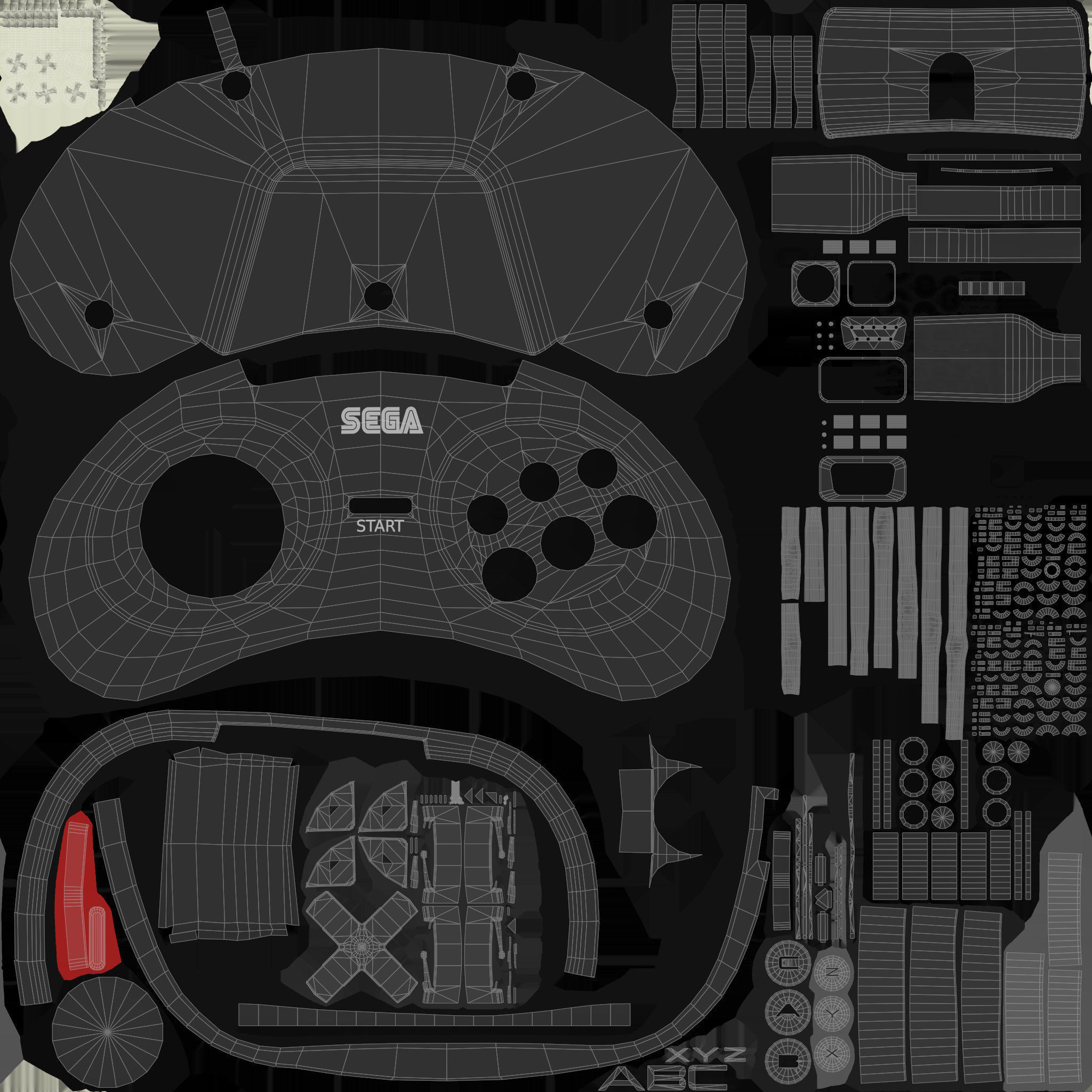 Sega Mega Drive Genesis Six Button Controller Low-poly 3D model_16