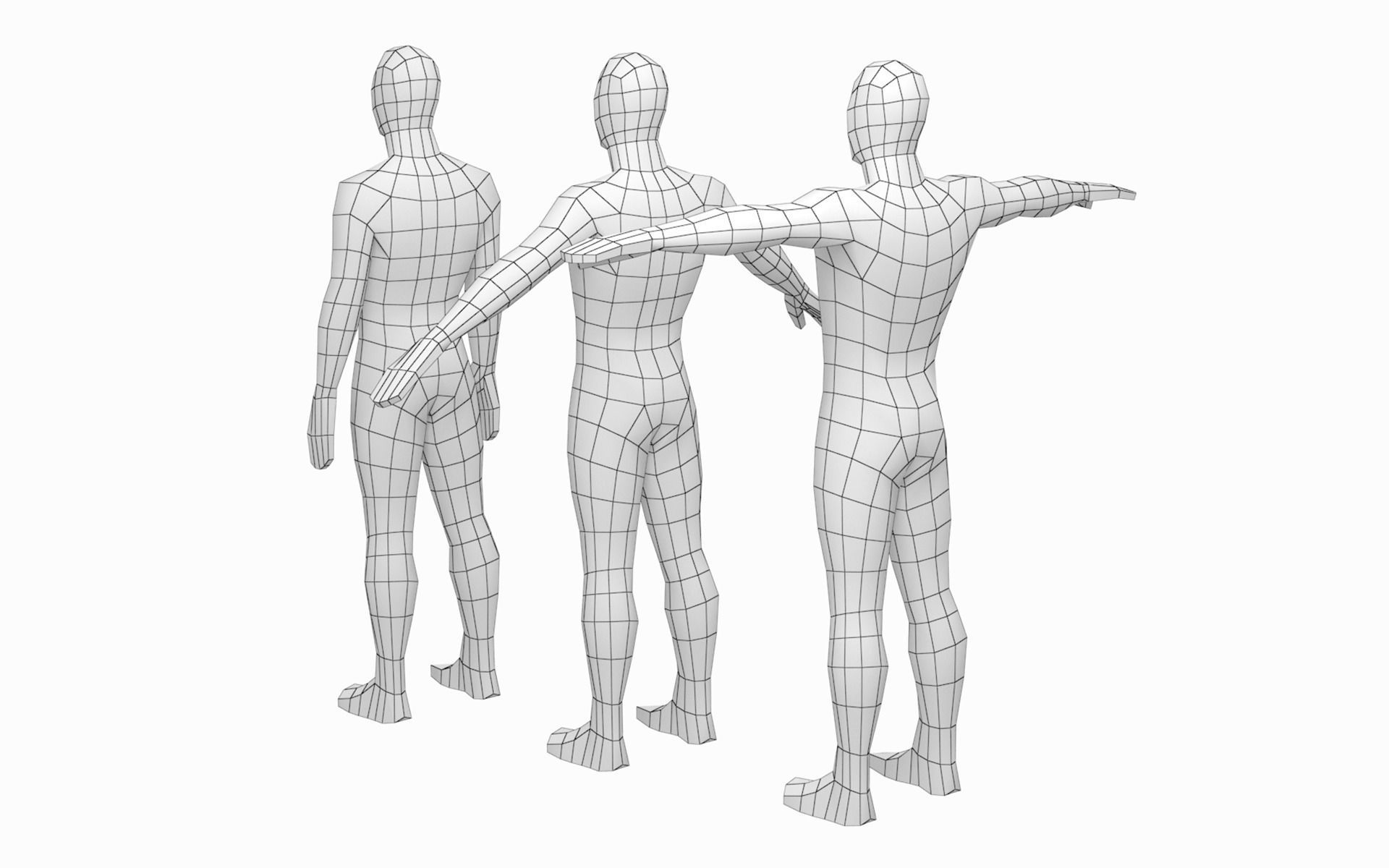 Natural Male in 3 Modeling Poses Base Mesh 3D model_3