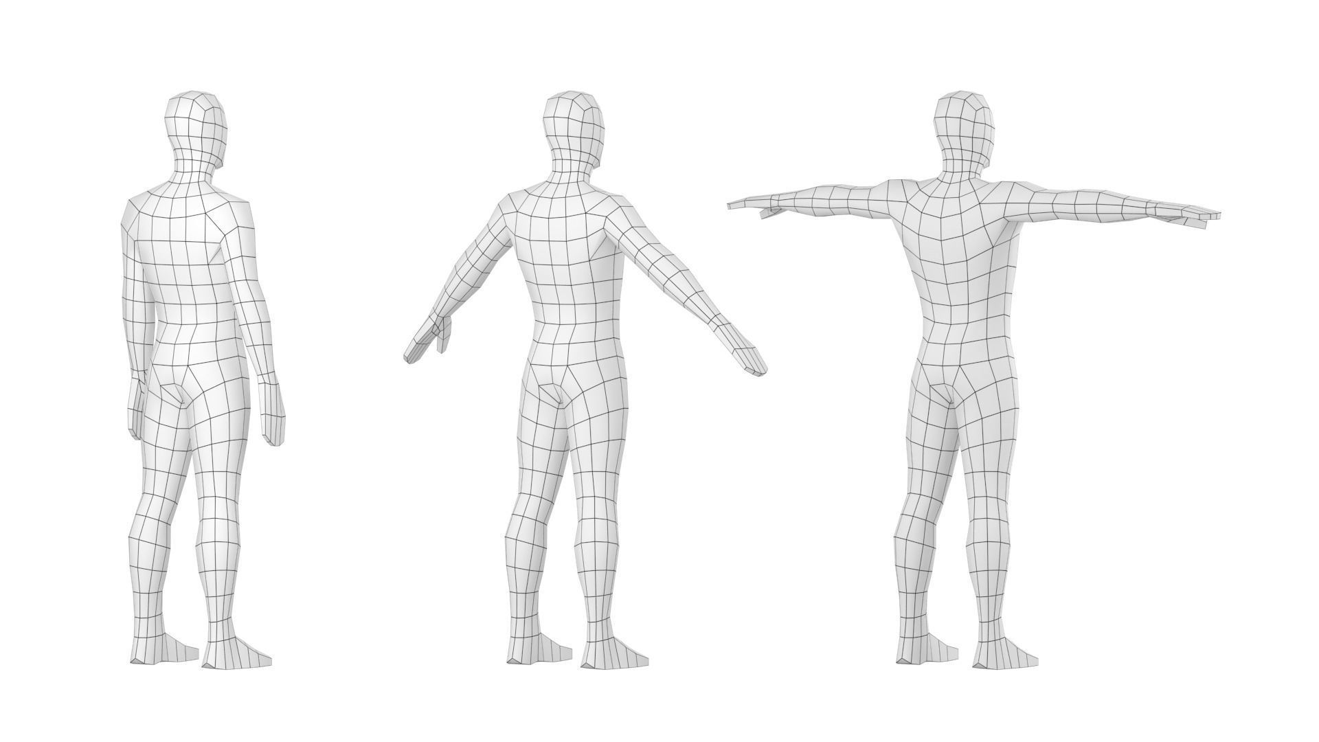 Natural Male in 3 Modeling Poses Base Mesh 3D model_18