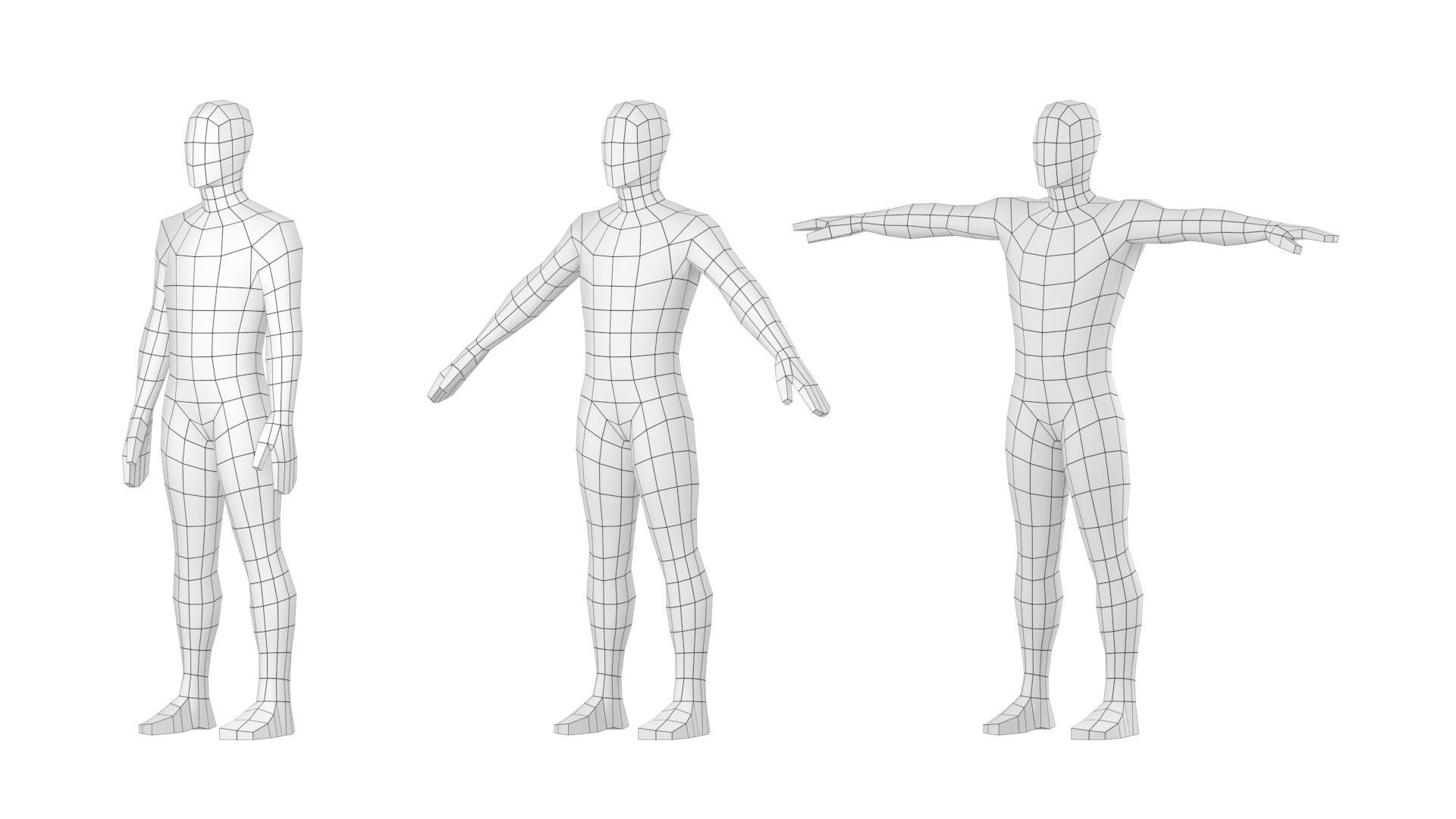 Natural Male in 3 Modeling Poses Base Mesh 3D model_14